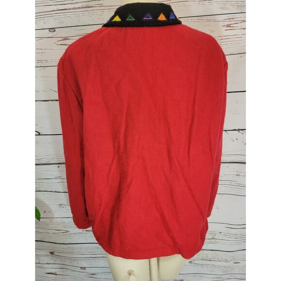 VINTAGE TAKE TWO Red Wool Ugly Christmas Button Front Jacket Women's Size Large - Picture 2 of 11